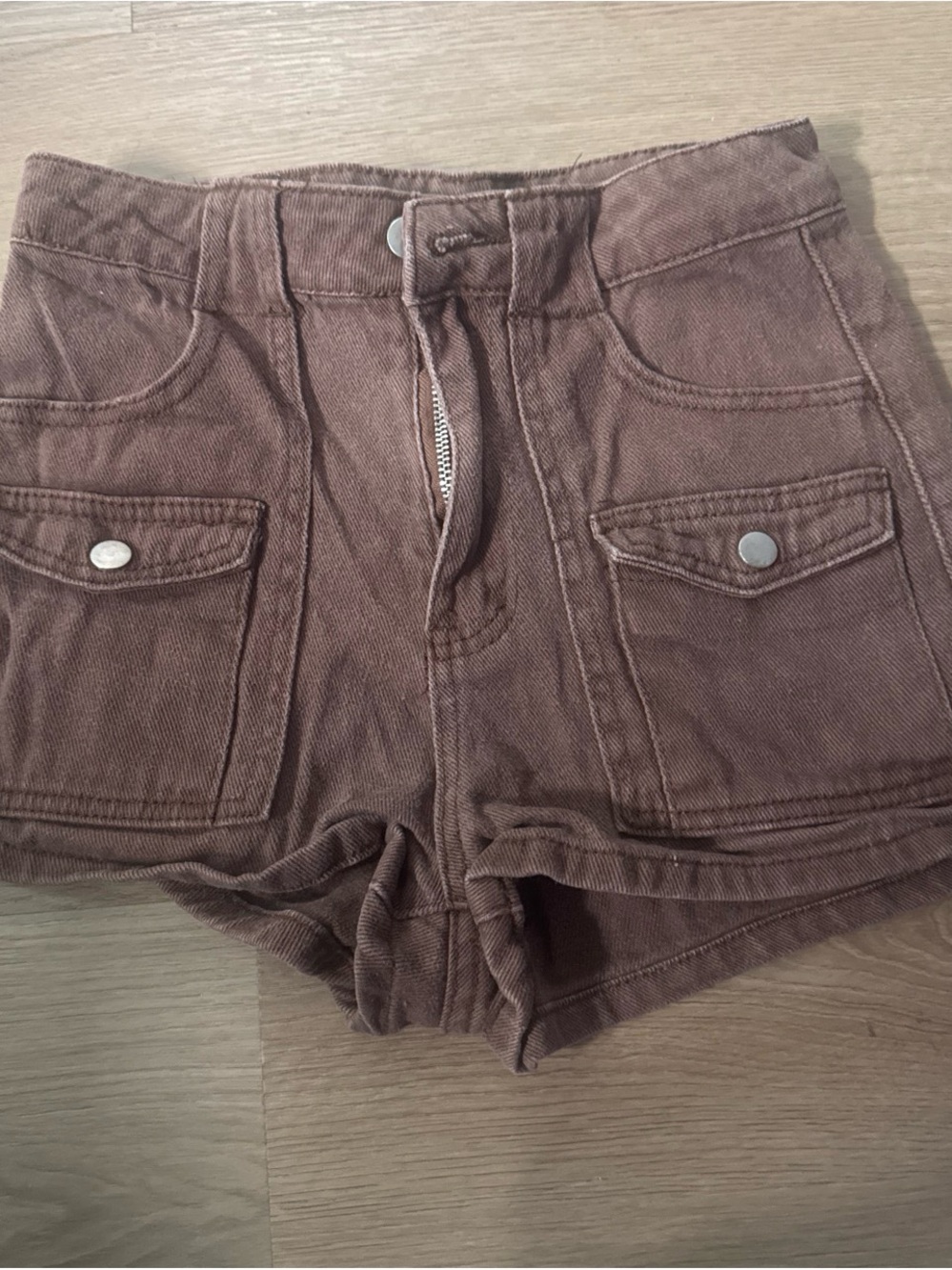 SHEIN Brown High-Rise Cargo Pocket Jean Shorts
